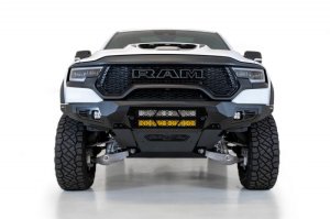 RAM 1500 TRX Bumper - Front - Addictive Desert Designs - Bomber with Dual 20-inch LED Bar Mounts - Hammer Black with Satin Black panels - `21-`27